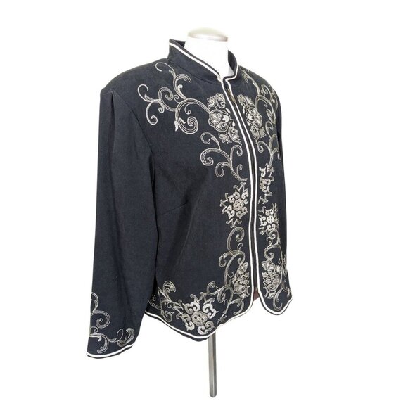 Vintage Dressbarn Oriental Style Jacket Womens 2X Black Floral Lined Full Zip - Picture 6 of 10